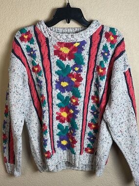 Boston Traders Womens Small Vintage Multi-Color‎ Floral Cotton Knitted Sweater